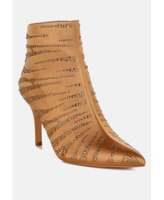 Womens Toget Satin Rhinestone Ankle Party Boots