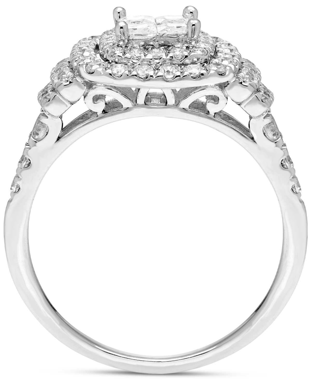 Diamond Princess & Round Quad Cluster Double Halo Ring (1 ct. t.w.) in 10k- White Gold