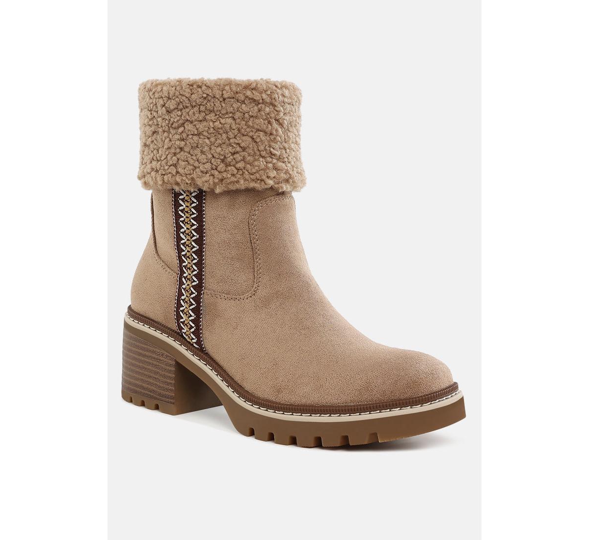 London Rag Woolly Faux Fur & Embroidery Detail Boots