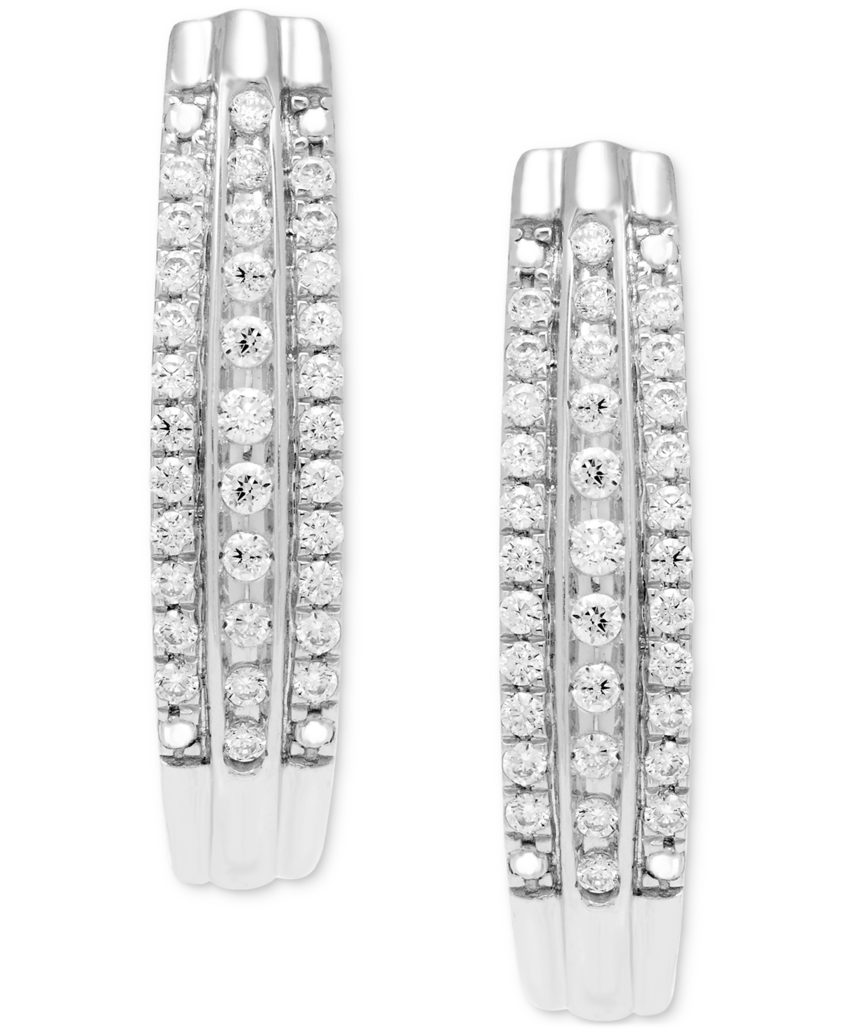 Macy's Diamond Triple Row Oval Hoop Earrings (1/2 Ct. T.w.) In 10k White Gold In White Gold