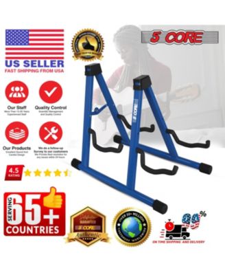 Double Guitar Stand Floor Adjustable A Frame Folding Acoustic Electric Guitars Holder Stands GSS 2N1 BLU