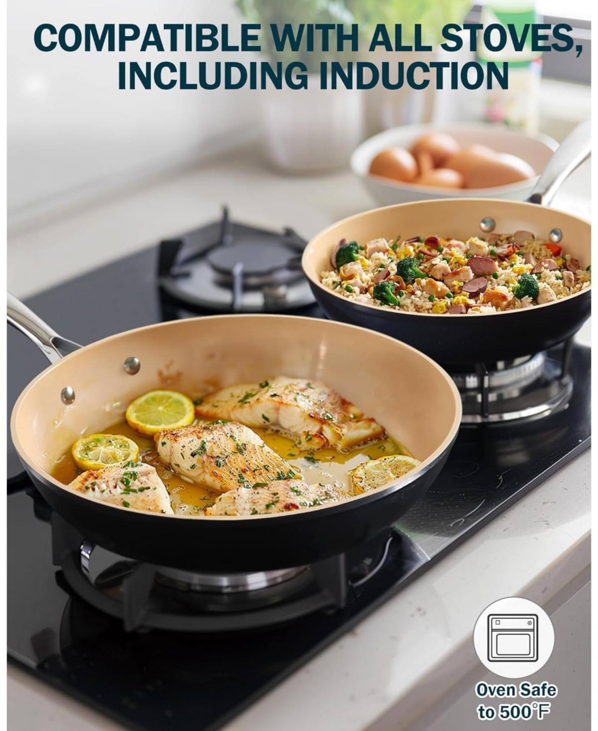 Cooks Standard 8-inch/9.5-inch/11-inch Ceramic Hard Anodized Nonstick Frying Pan Set,& Apricot - Black