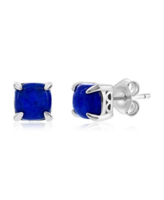 Caribbean Treasures Sterling Silver 6mm Square Stud Earrings Available in Larimar Lapis Malachite or Kyanite - Lapis 51$