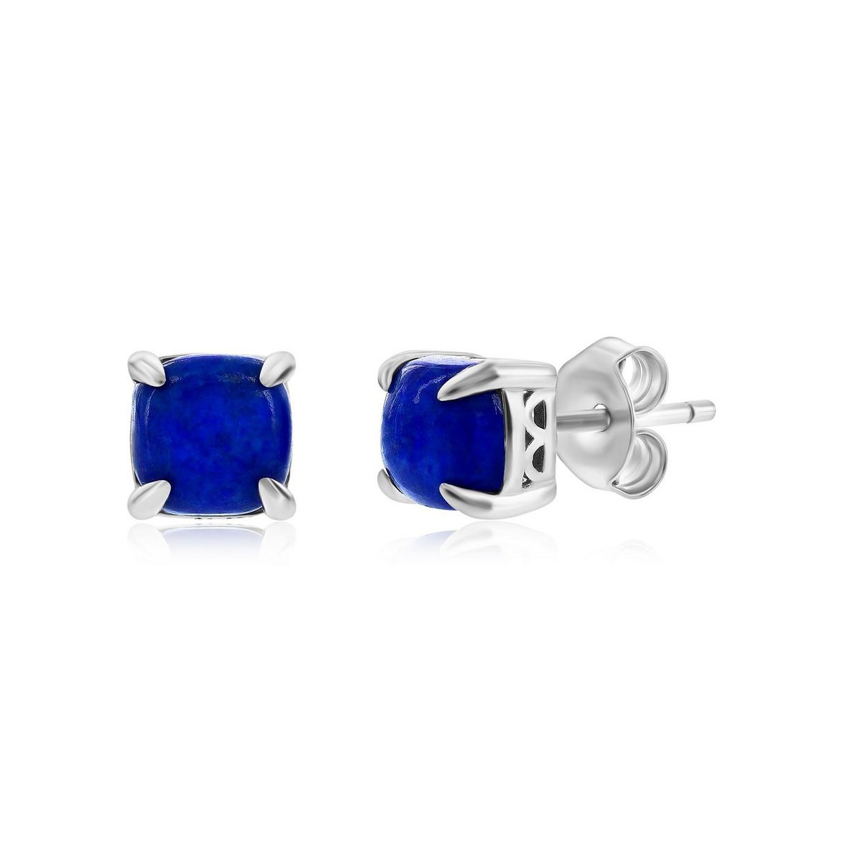 Sterling Silver, 6mm Square Stud Earrings (Available in Larimar, Lapis, Malachite or Kyanite) - Kyanite