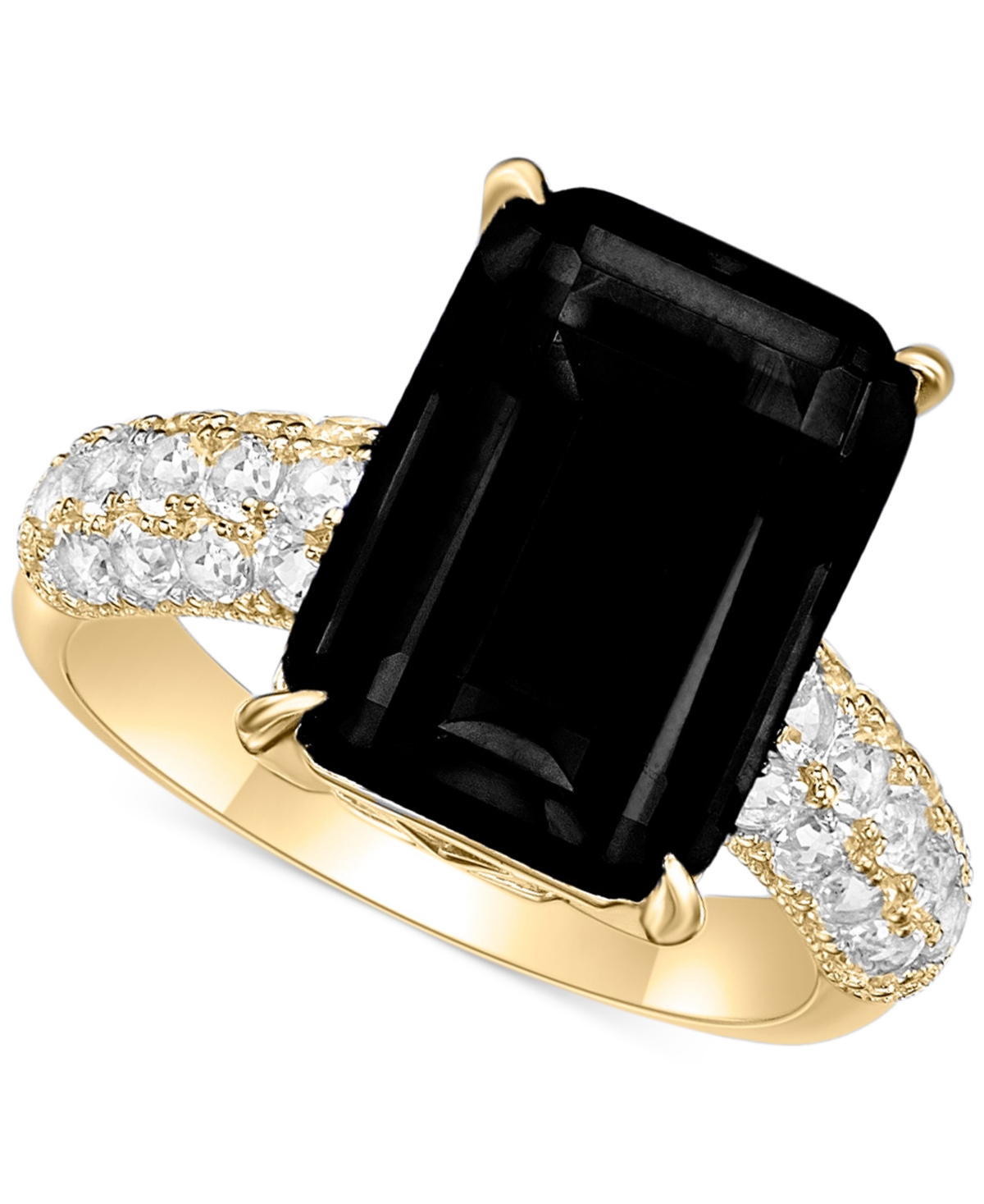 Macy's Amethyst (8 Ct. T.w.) & White Topaz (1/3 Ct. T.w.) Statement Ring In Rose Gold-plated Sterling Silve In Black Onyx