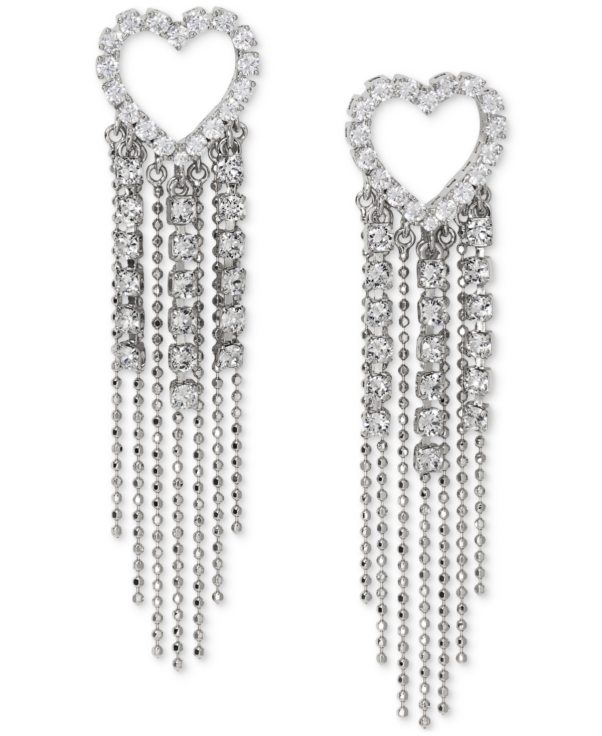 by Nadri Rhodium-Plated Cubic Zirconia Heart Fringe Drop Earrings - Rhodium