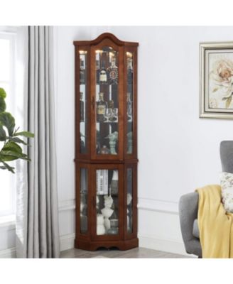 Glass Corner Curio Cabinet – Space-Saving Display Cabinet with Tempered Glass Shelves & Door