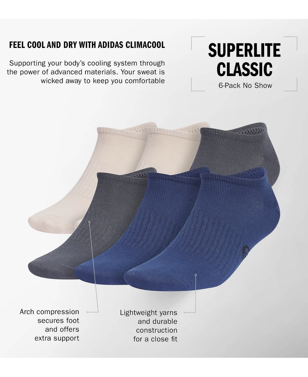 Adidas Originals Adidas 6-pack Superlite Classic Sport Ankle Socks In Medium Beige