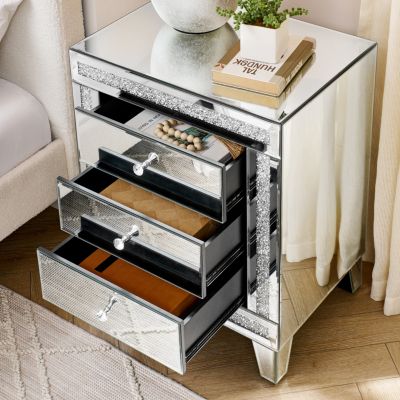 Silver Mirror 3-Drawer Storage Cabinet