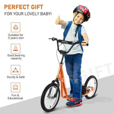 Youth Scooter Kick Scooter for Kids 5+ with Adjustable Handlebar 16" Front and Rear Dual Brakes Inflatable Wheels, Orange