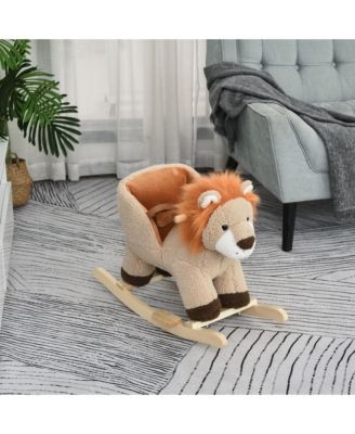 Baby Rocking Horse Lion with Sound, Plush Stuffed Rocking Animals, Wooden Rocking Horse with Seat Belt for 18-36 Months Boys and Girls Gift, Brown