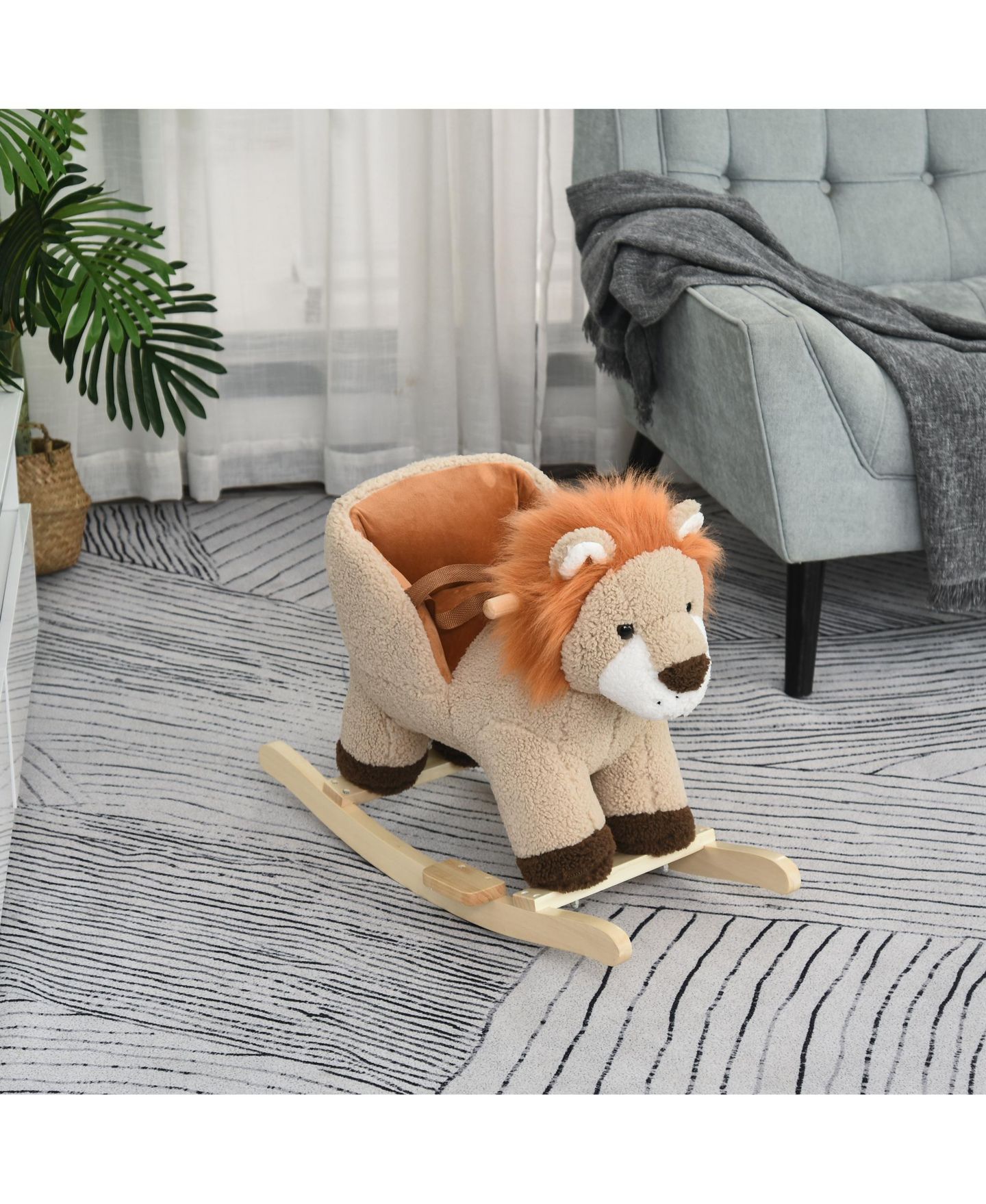 Детская мягкая игрушка Streamdale Furniture Lion Plush Rocking Horse with Sound, Ages 18-36 Months, цвет: Коричневый — фото 5