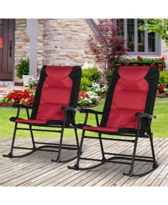 2 Piece Outdoor Patio Furniture Set with 2 Folding Padded Rocking Chairs, Bistro Style for Porch, Camping, Balcony, Red