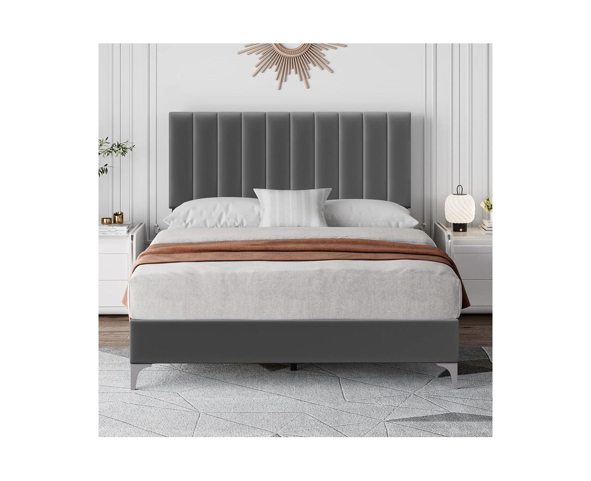 gaomon Bed Frame Modern Velvet Upholstered 11 Inch Bed Frame with Headboard No Box Spring Needed, Gray