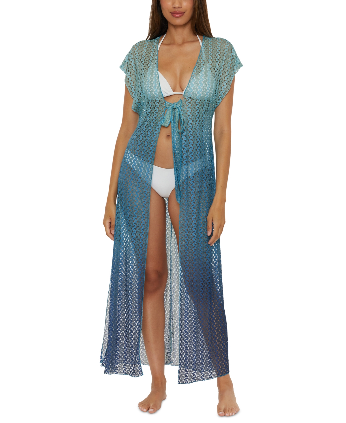 Women's Sunset Ombre Crochet Cover-Up Robe - Pool