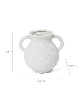 White Ceramic Jug Round Vase with Two Handles