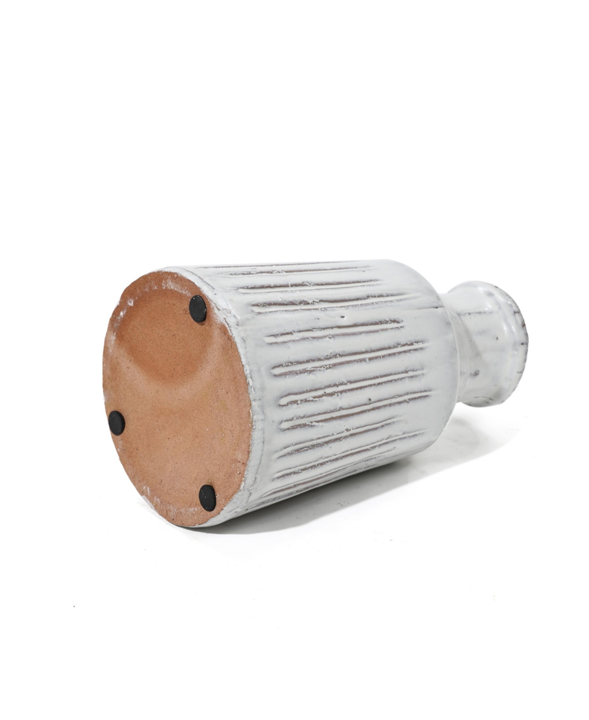 LuxenHome VintageRibbed Terracotta Round Vase - White