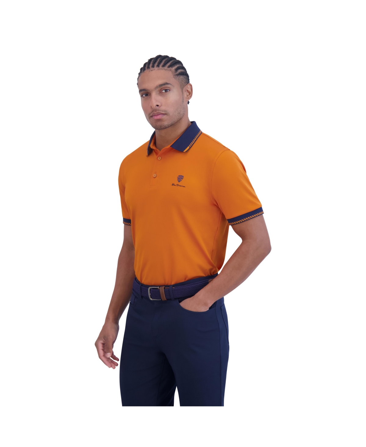Ben Sherman Men's Checker Rib Tech Pique Sports Fit Polo Shirt In Amber