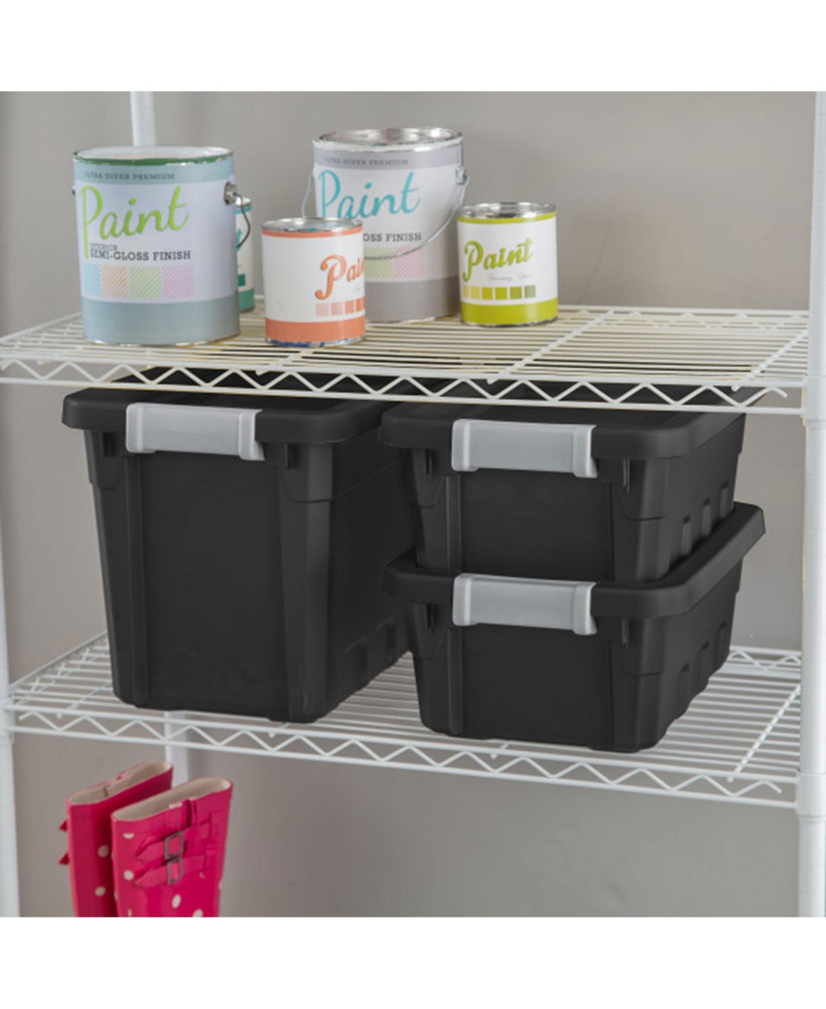 Sterilite 7.5 Gal Rugged Industrial Storage Totes w/ Latch Lids,(6 Pack) - Black