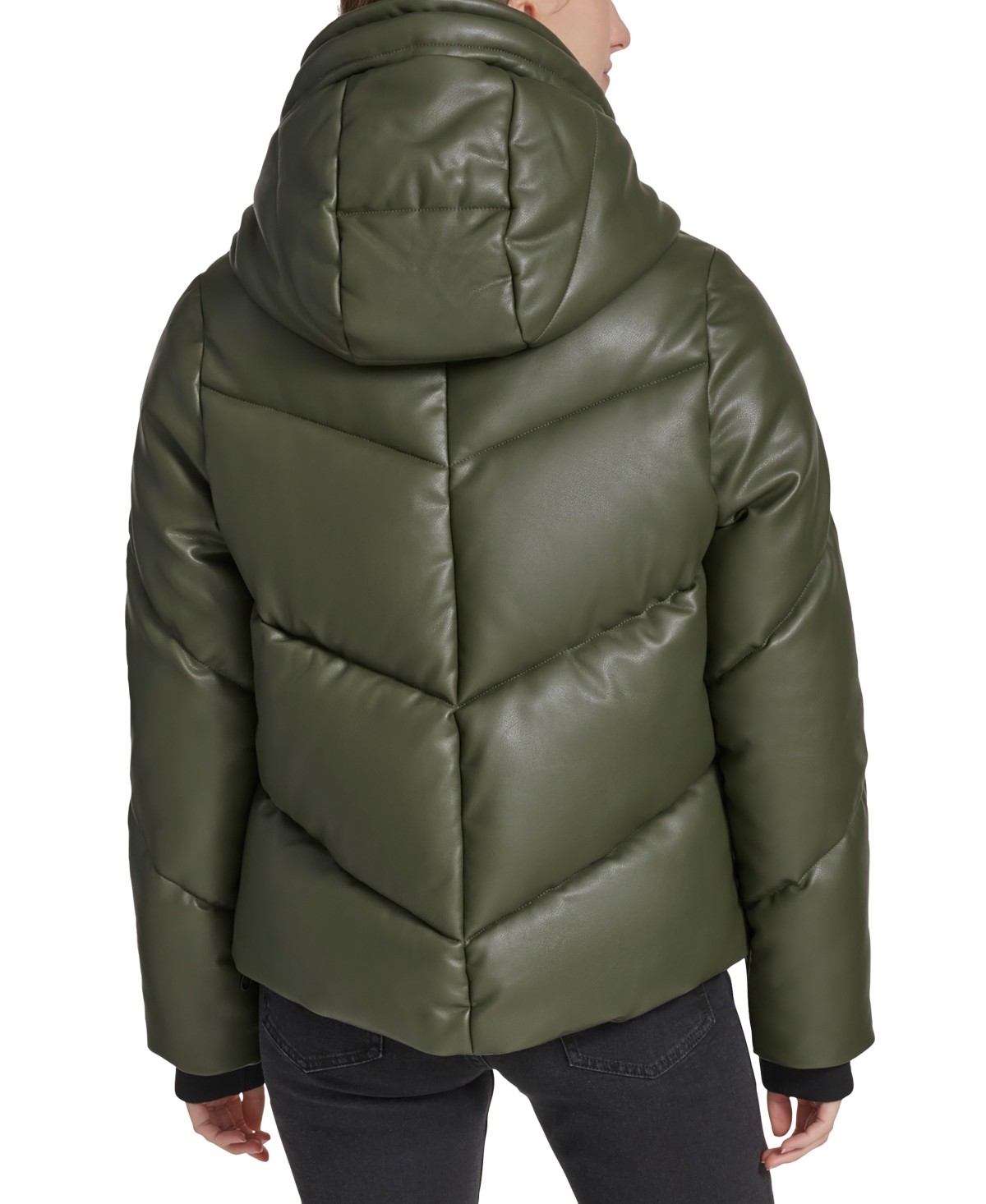 Andrew Marc Sport Women's Faux-Leather Hooded Puffer Jacket