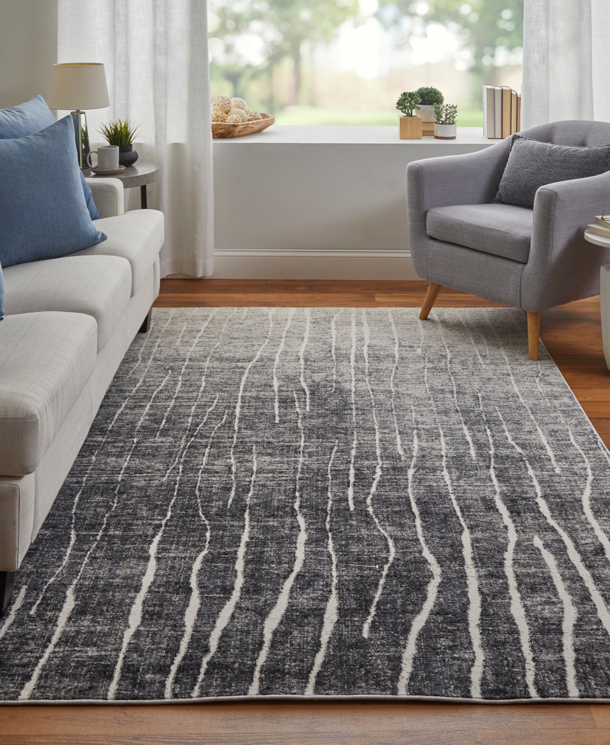 Feizy Kano 39lif 6'7"x9'6" Area Rug In Black,gray