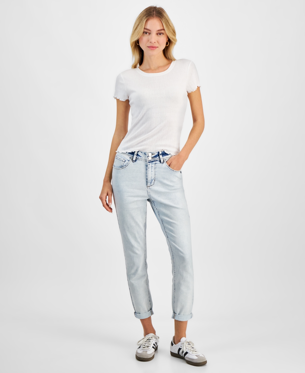 Indigo Rein Juniors' Mid-rise Light-wash Cropped Jeans In Acid Wash