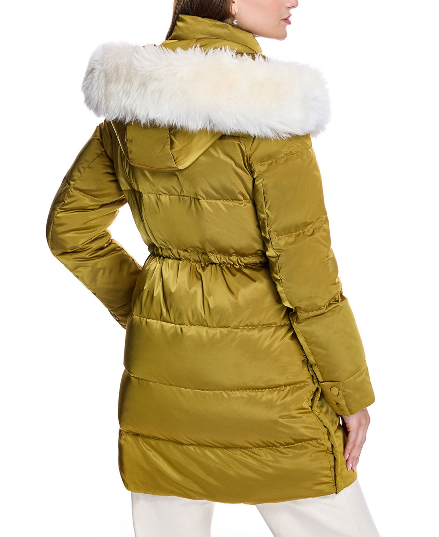 Женская куртка Julia & Stella By Maximilian Puffer Coat with Shearling Trim, цвет: Горчичный — фото 3