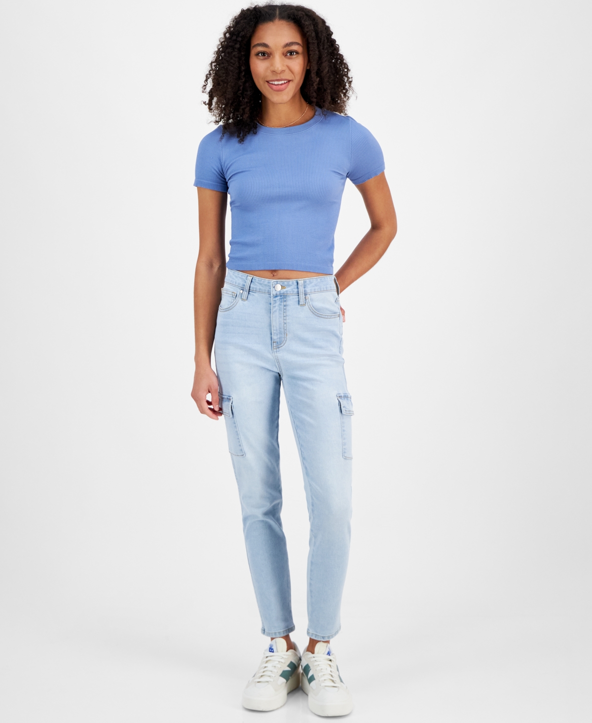 Shop Celebrity Pink Juniors' Mid-rise Cargo Skinny Jeans In Light Wash