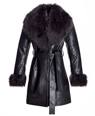 Women's Wrap Coat with Shearling Trim