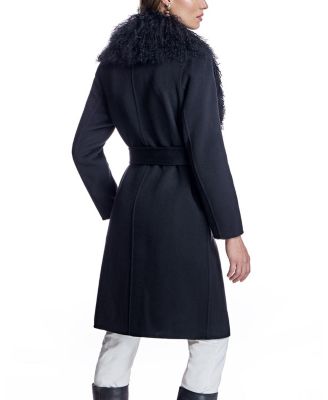 Women's Wool Wrap Coat With Shearling Trim