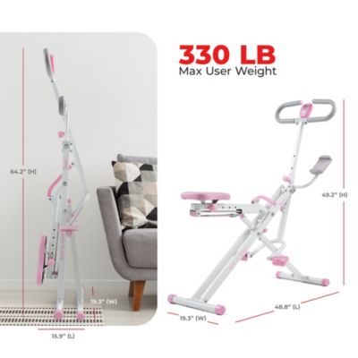 Pink Row-N-Ride Plus, Squat Assist Rower, 330LBs Capacity and Free Access to SunnyFit App