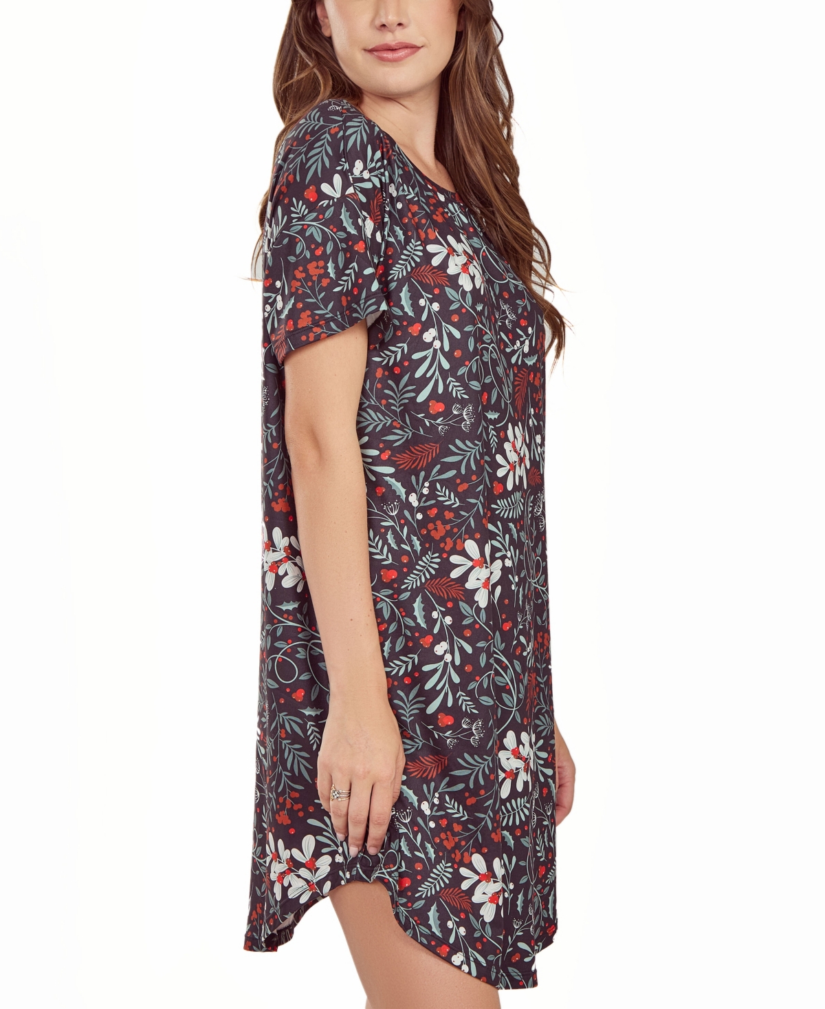 Icollection Women's Short Sleeve Ultra Soft Floral Print Sleepshirt Nightgown In Black
