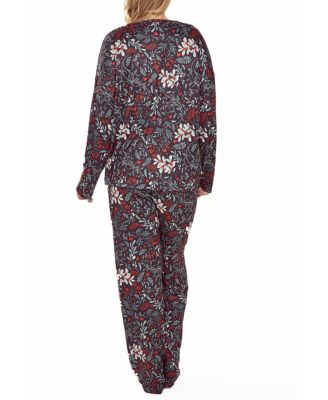 Plus Size Ultra Soft Floral Print Top and Pant Pajama Set