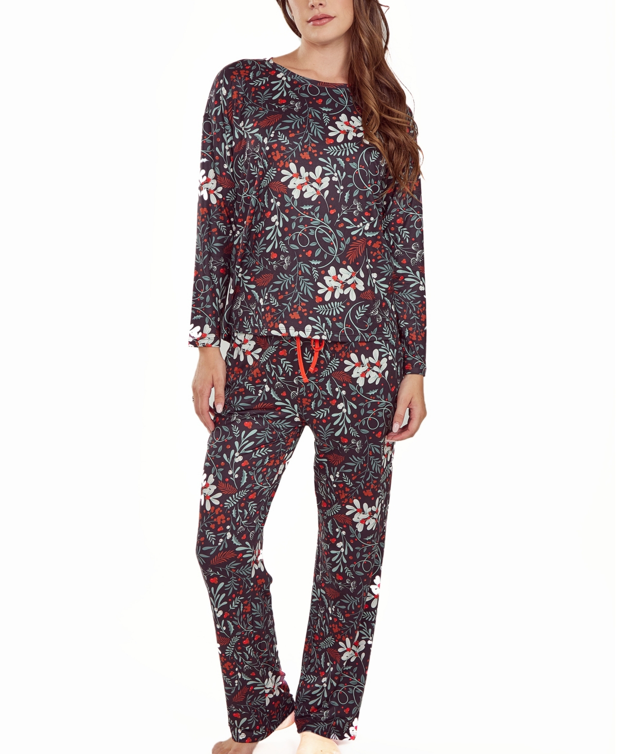 Icollection Women's Ultra Soft Floral Print Top And Pant Pajama Set In Black