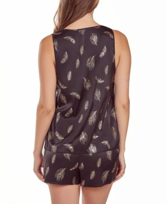 Women's Silky Tank Pajama Set in Feather Print