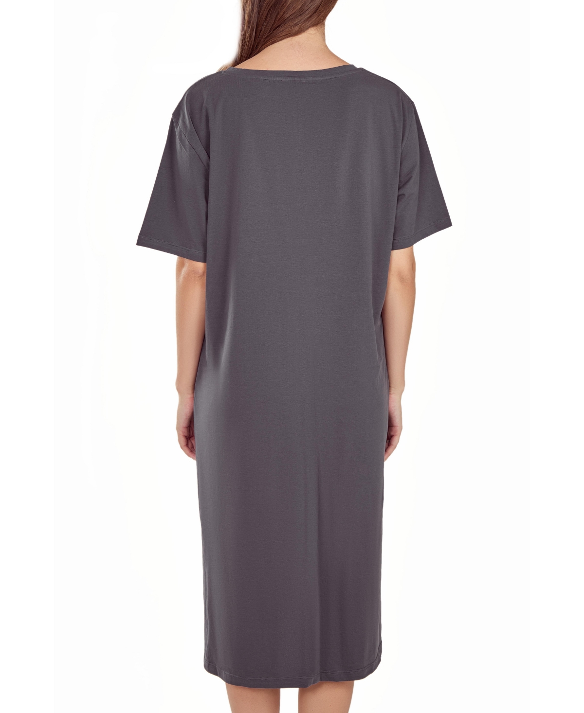 Icollection Women's Soft Knit Short Sleeve Nightgown Dress With Side Pockets In Charcoal