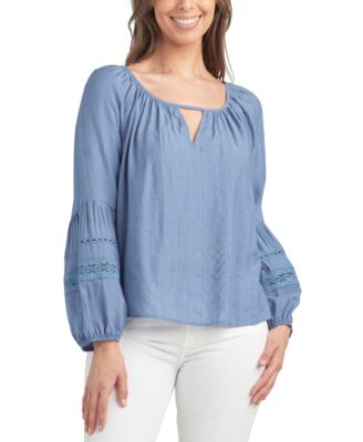 BCX - Juniors' Textured Lace-Trim Scoop-Neck Keyhole-Cutout Top