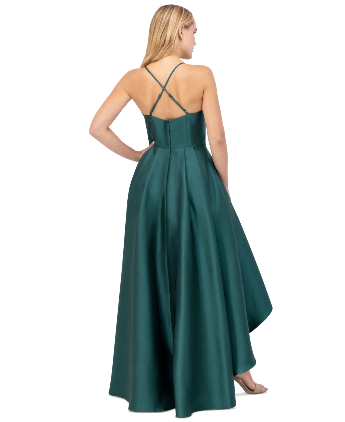 Shop Eliza J Women's Beaded-bodice Pleated High-low Gown In Emerald