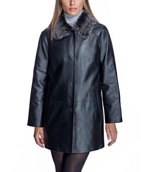 Женские куртки Julia & Stella By Maximilian Leather Jacket With Shearling Collar