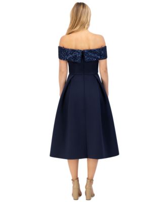 Eliza J Women's Sequin-Trim Off-The-Shoulder Midi Dress - Macy's