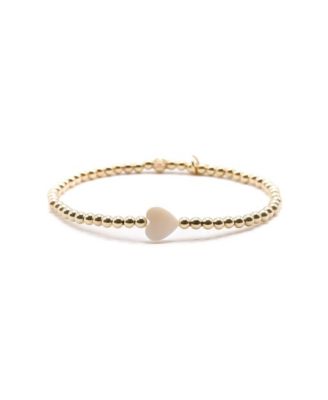 Gold Filled 3mm Ball and Shell Heart Stretch Bracelet