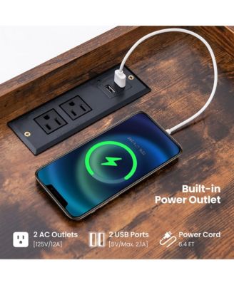 2 PCS Nightstand Side End Table w/ Charging Station Drawer Open Shelf