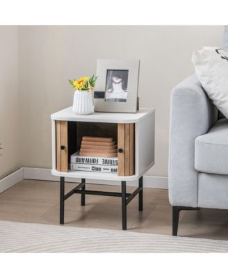 Set of 2 Nightstand Compact Modern End Side Table w/ Sliding Doors