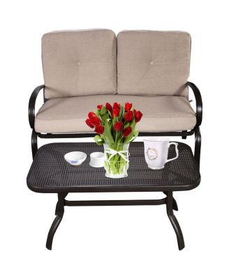 2 Pieces Patio Outdoor Cushioned Coffee Table Seat