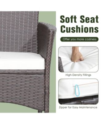 3 Pieces Patio Wicker Furniture Set wih Acacia Wood Table Top and Chair Cushiones