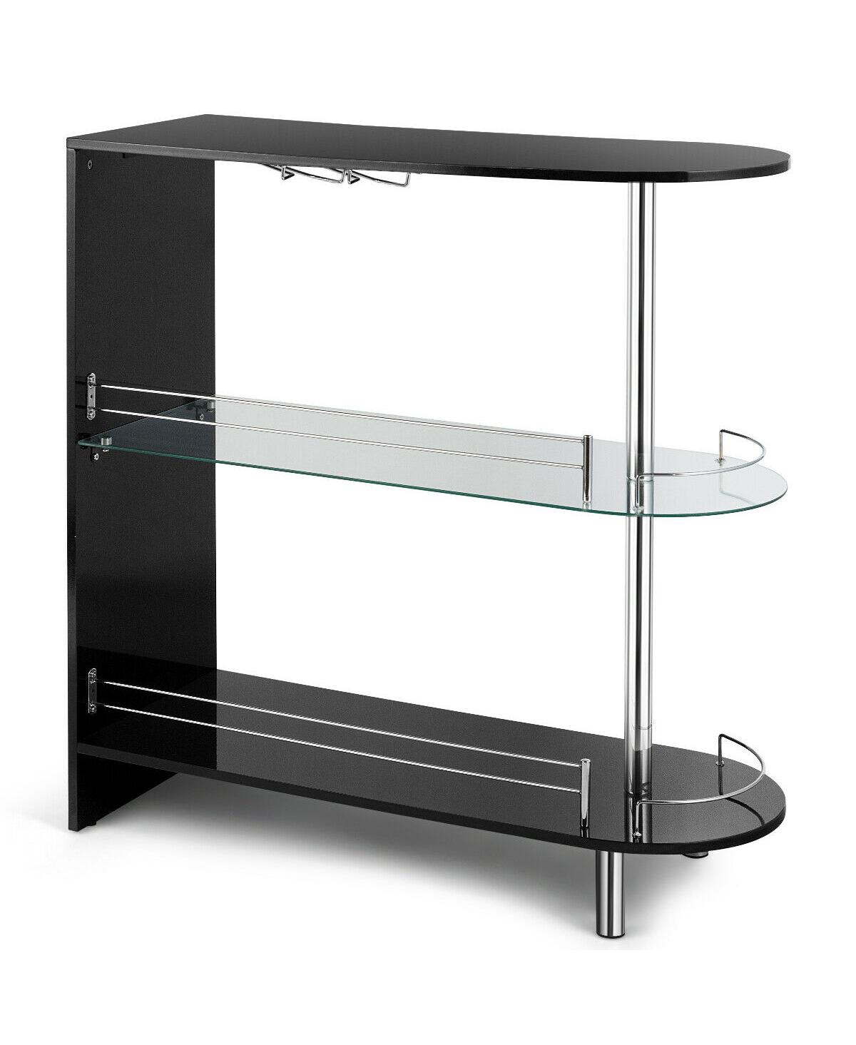 Sugift 2-holder Bar Table with Tempered Glass Shelf