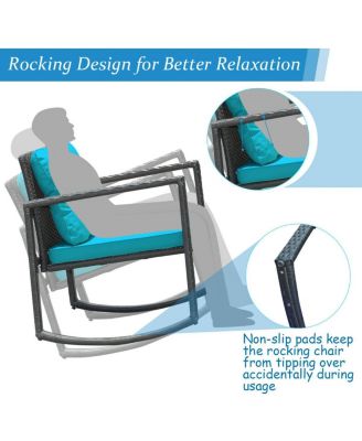 3 Pieces Cushioned Patio Rattan Set with Rocking Chair and Table-Blue