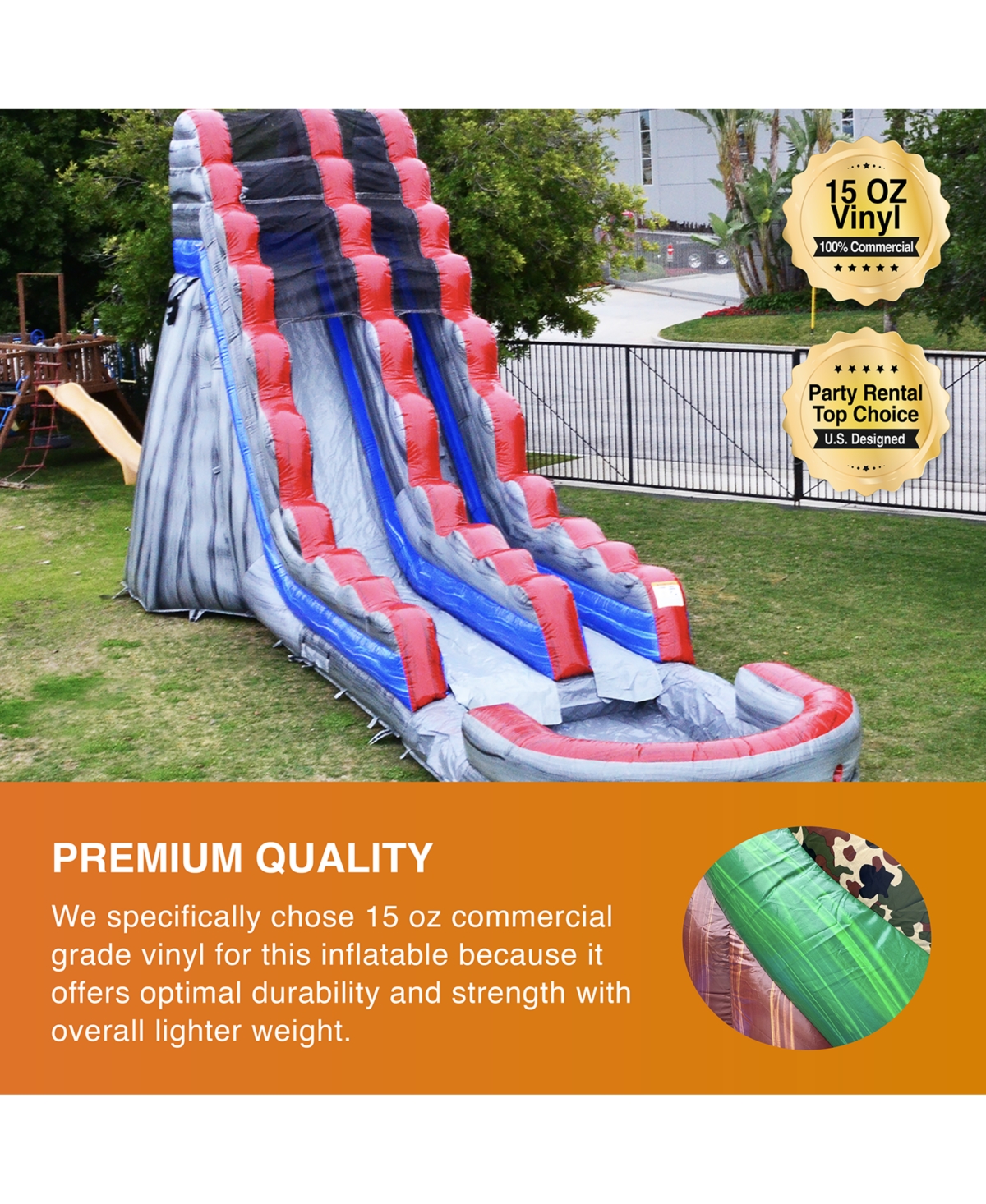 JumpOrange Commercial Grade Water Slide with Attached Splash Pool (with Blower), Tall Waterslide, Outdoor Inflatable, Summer Fun, Backyard Water Park