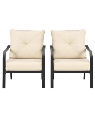 2 Pieces Patio Dining Set with Padded Cushions Armrest Steel Frame