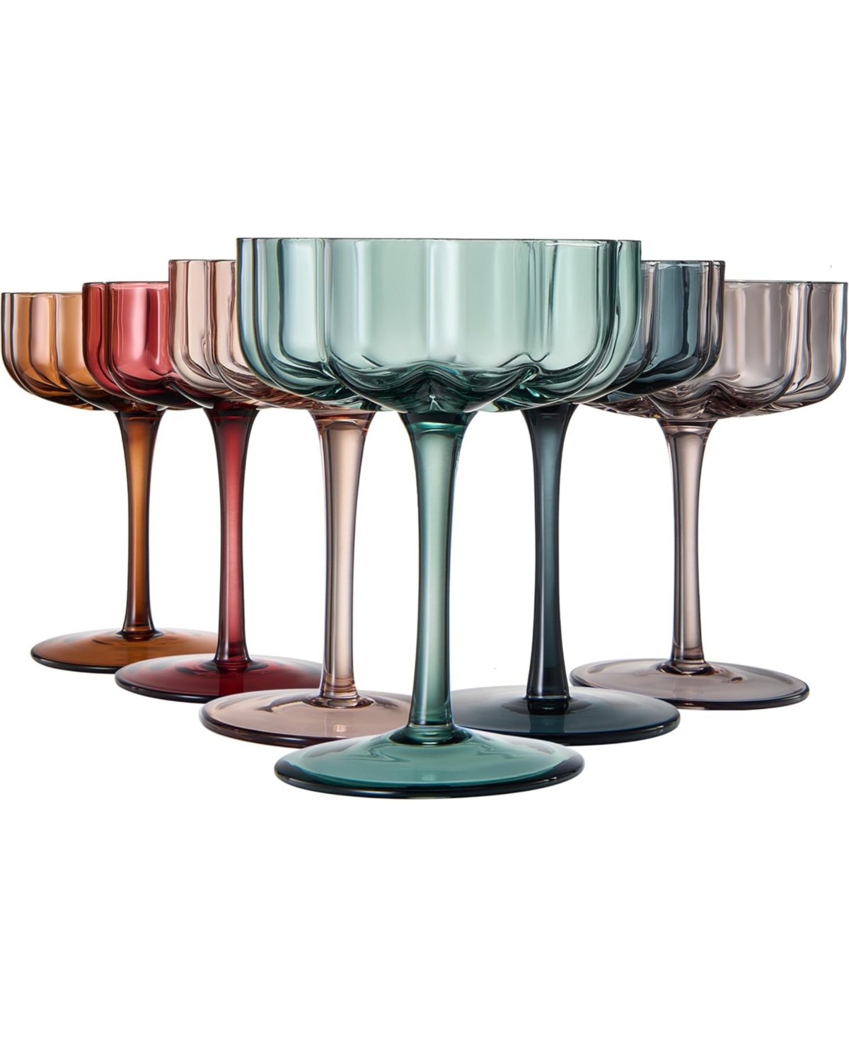 The Wine Savant Martini And Champagne Flower Classic Wavy Glass Coupes, Set Of 6 In Multi Color
